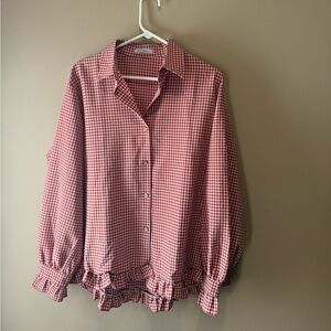 Red Gingham Button-Up Blouse by Cellabie